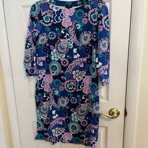 Talbots Blue and Purple Floral 3/4 sleeve dress